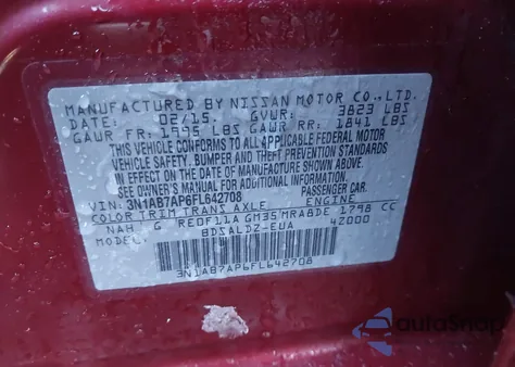 2015 Nissan Sentra Fe+ S/S/Sl/Sr/Sv from USA, damaged, VIN 3N1AB7AP6FL642708